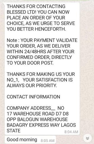 Scam: The welcoming message from the scammers on WhatsApp