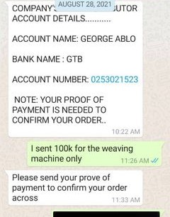 Scam: The scammer's account details