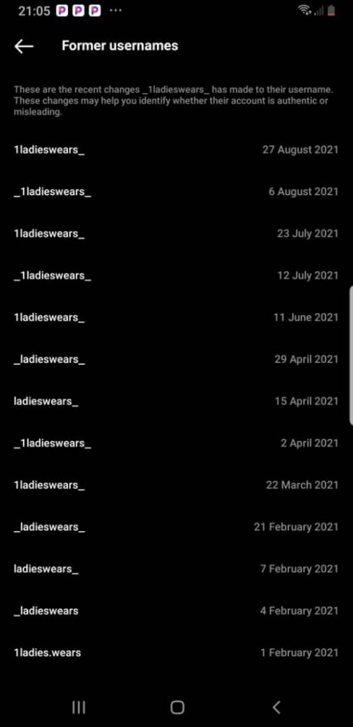 The scammer's name change history