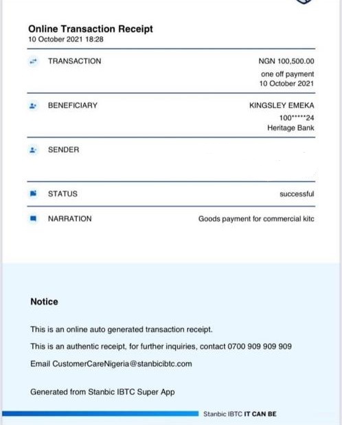 Screenshot: Proof of Payment