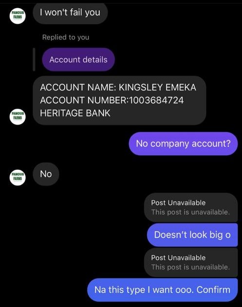 Screenshot: The scammer dropping his account details